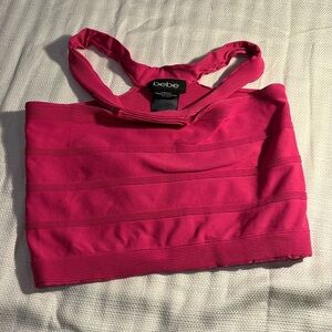 Bebe Stretch Knit Cropped Bodycon Top with Neck Band Size M/L